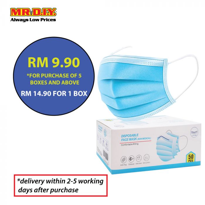 MR.DIY Disposable 3-Layer Filter Face Mask (50pcs) For Only RM9.90
