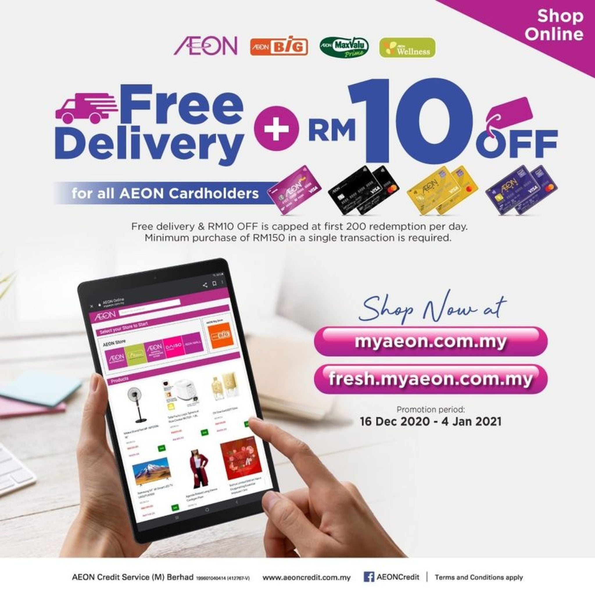  AEON  Online  Free Delivery and Extra RM10 Off Promo