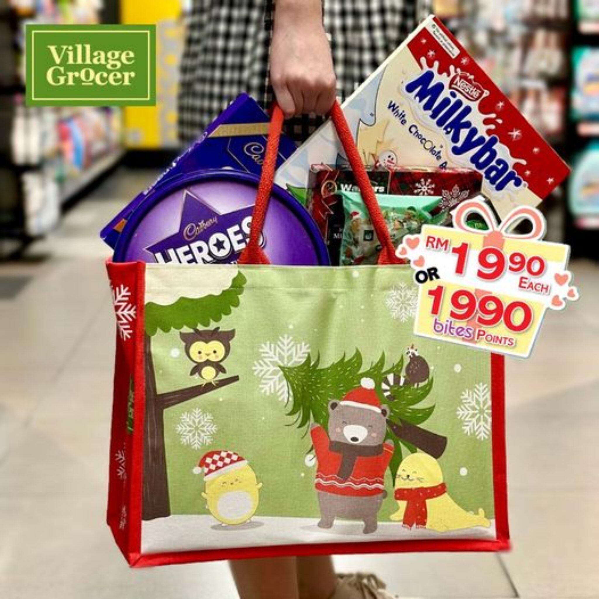 Village Grocer limitededition Christmas Canvas Bag featuring Beary