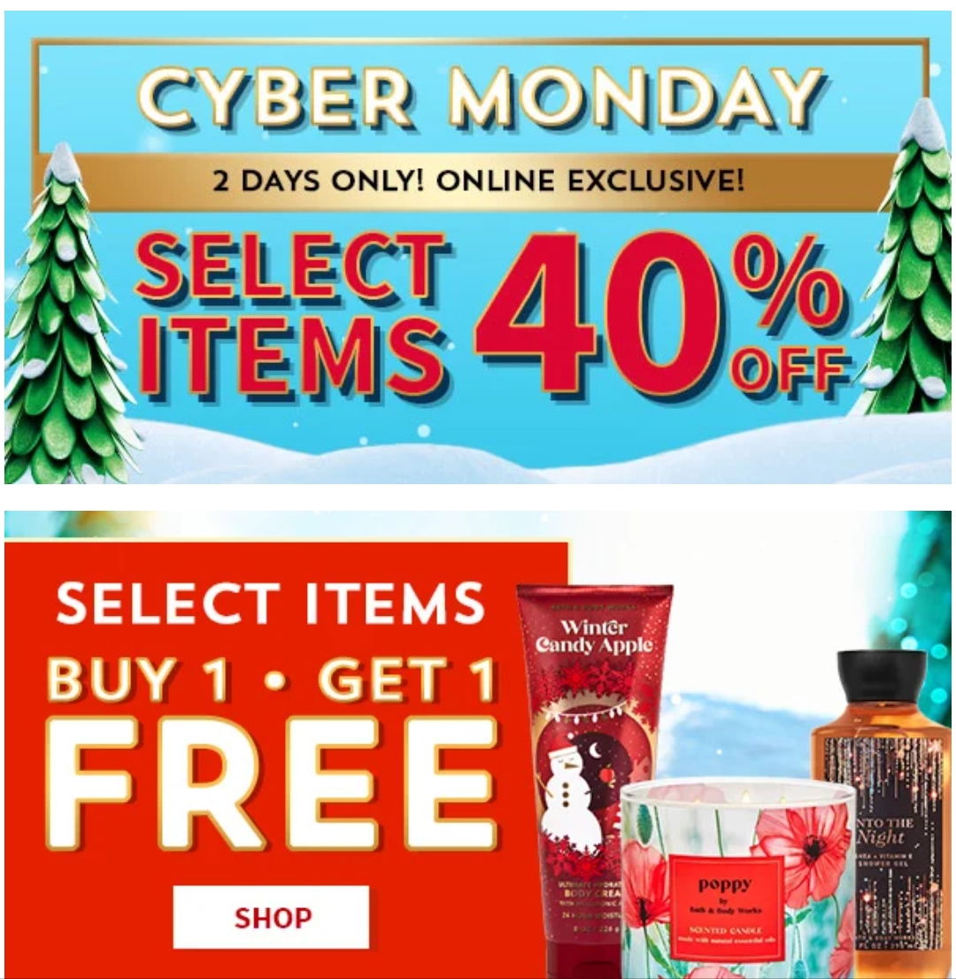 Bath And Body Works Cyber Monday sale 40 Off for selected items