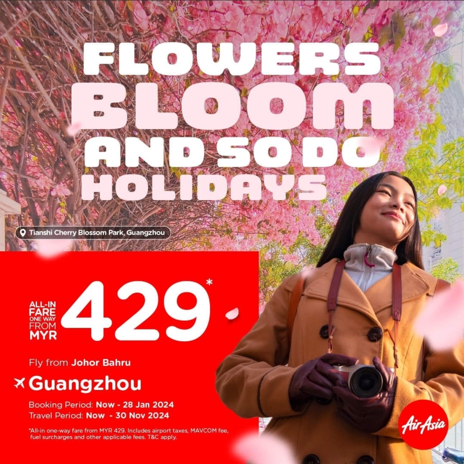 AirAsia AllInclusive OneWay Fare from MYR 429 for Johor Bahru to