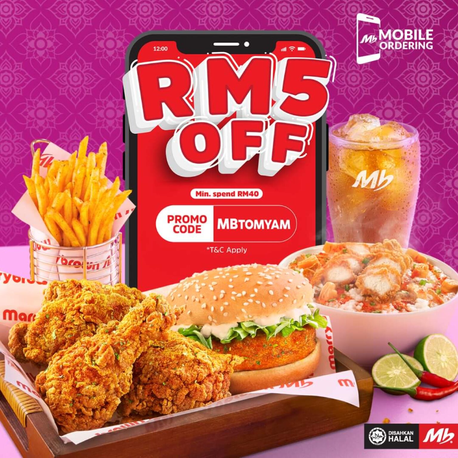 Marrybrown Introduces MB Tom Yam Chicken Enjoy RM5 Off Promo Code