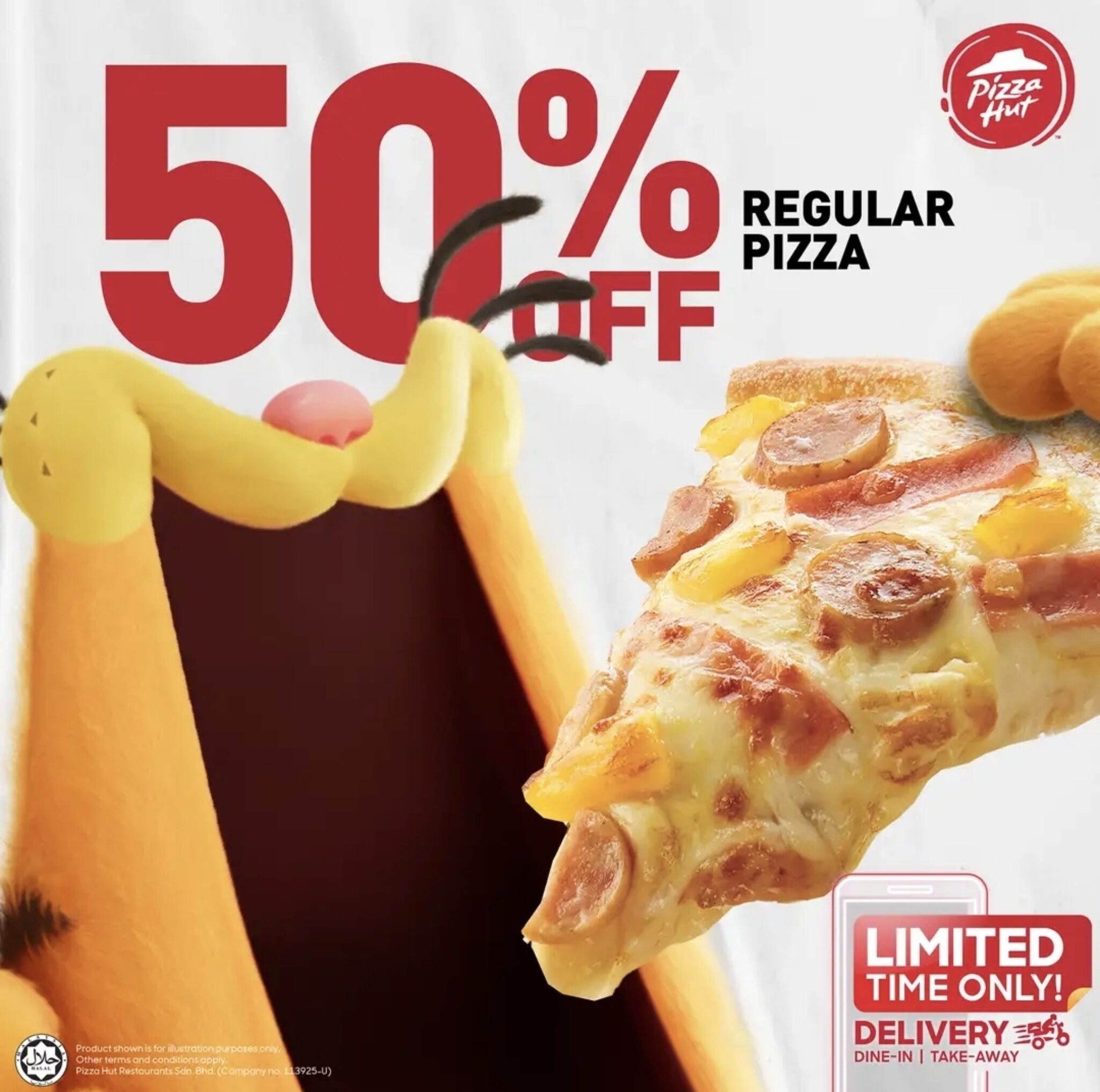 Get 50% Off on All Regular Pizzas at Pizza Hut! Garfield Approved!