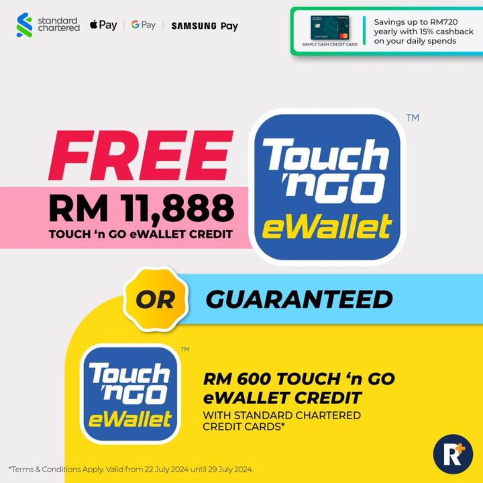 Standard Chartered Simply Cash Credit Card Free RM11,888 Touch 'n Go E