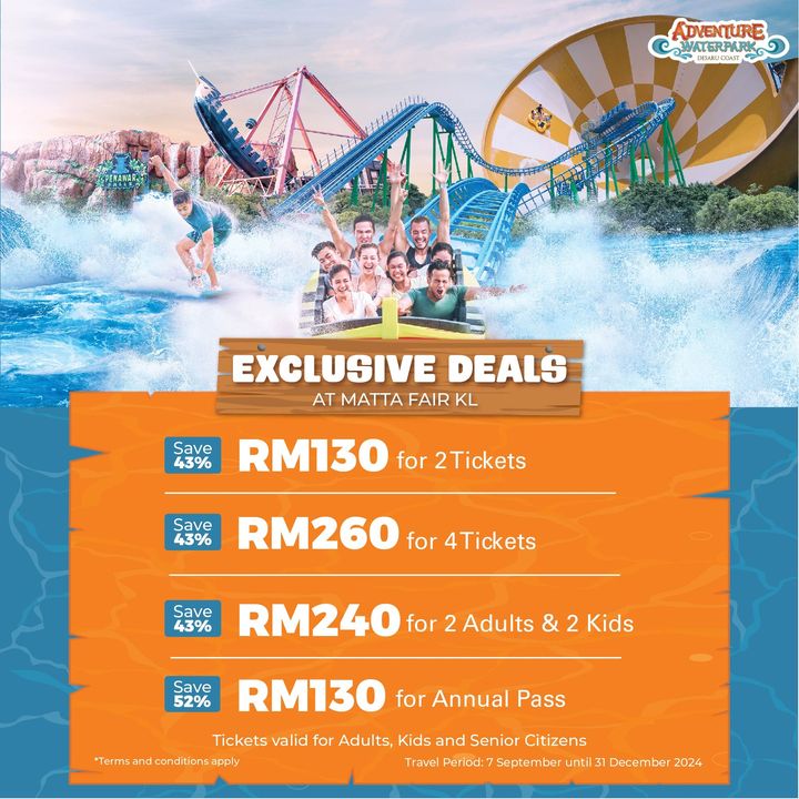 Adventure Waterpark promotional flyer showcasing their waterpark attractions.