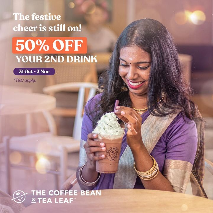 Celebrate Deepavali with 50 OFF Your Second Drink at Coffee Bean!