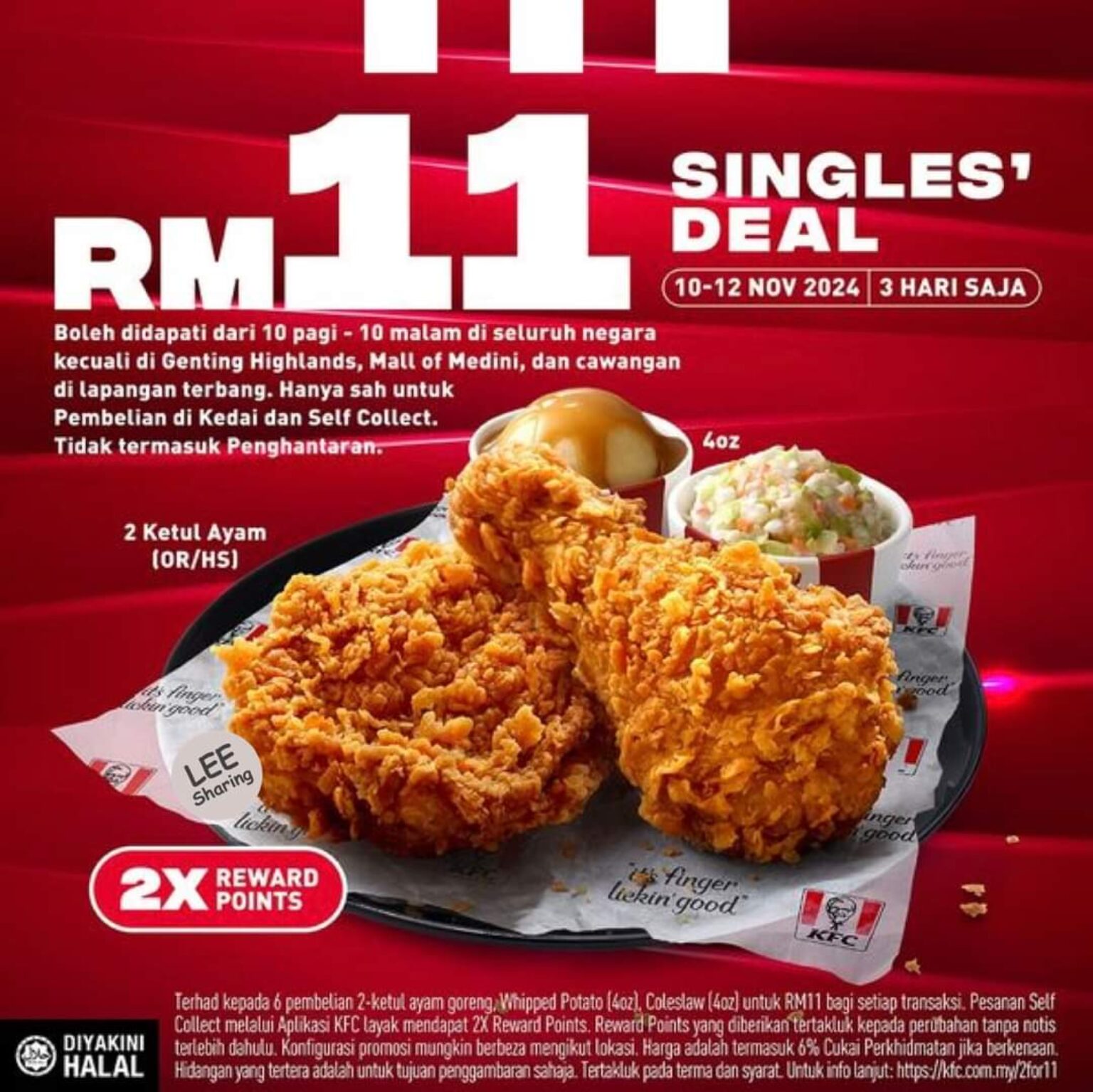 Kfc Barrel 21 Piece Chicken Price Malaysia KFC Malaysia's RM11 Singles' Day Deal 2024 – 2-Piece Chicken Combo for