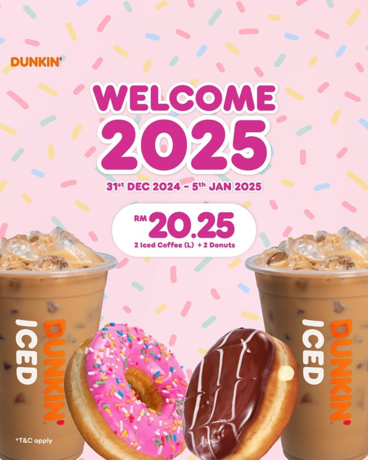 Dunkin' Malaysia's 2025 New Year Treat 2 Large Iced Coffees & 2 Donuts