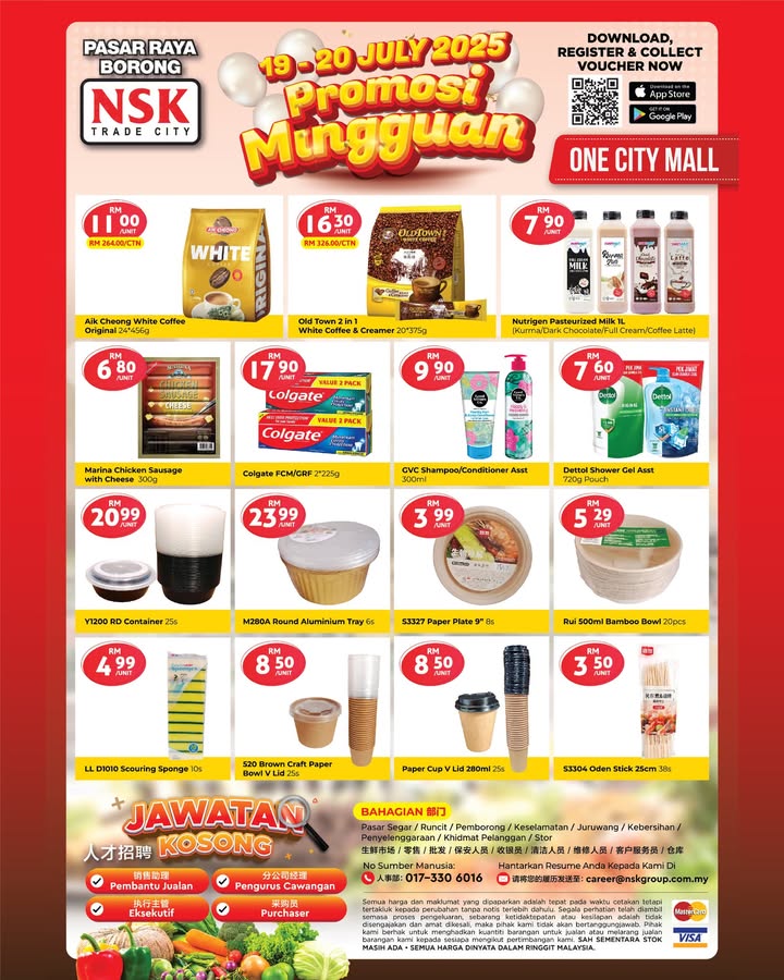 Promotional grocery deals with fresh vegetables and seafood