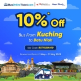 Bus Online Ticket 10% OFF on bus tickets from Kuching to Batu Niah Promo Code