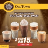 OldTown White Coffee TWO specialty drinks for the price of one with 2 For RM15