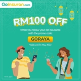 GoInsuran offers RM100 OFF when you renew your car insurance prom code
