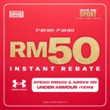 Sports Direct x Under Armour NEW ARRIVAL items Instant RM50 Rebate Promotion Dec 2022