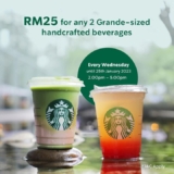 Starbucks 2 Grande-sized beverages for only RM25 every Wednesday until the 25th Jan 2023