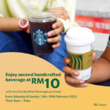 Starbucks 2nd Cup Handcrafted Beverage for only RM10 on Feb 2023