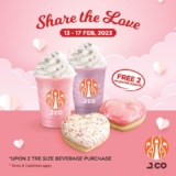 J.CO Offers Buy any 2 TRE size beverage and GET 2 Valentine Donuts for FREE!