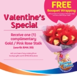Famous Amos Free gold or pink rose stalk (worth RM4.50) with any purchase Valentine’s Special 2023