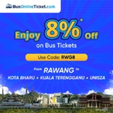 Bus Online Ticket offers 8% Off on bus tickets from Rawang with Adam Express and Perdana Express