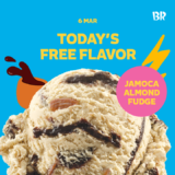 Baskin Robbins Jamoca Almond Fudge for FREE when you buy any Single Regular flavor of your choice on 6 Mar 2023