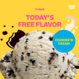Baskin Robbins Cookies ‘N Cream FREE Kids Scoop on 13 March 2023
