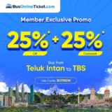 Extra 25% Instant Discount + 25% Cashback on your bus tickets from Teluk Intan to TBS