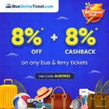 Bus Online Ticket 8% Off + an additional 8% Cashback Promotion