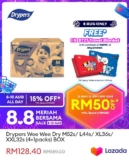Save RM50 on Drypers Wee Wee Dry! Lazada 8.8 Sale 2023