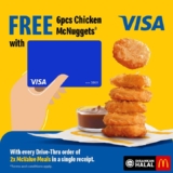Get FREE 6pcs Chicken McNuggets with VISA card payment at McDonald’s