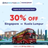 BusOnlineTicket.com 30% Off on Singapore-Kuala Lumpur Journey with Transtar Travel Until February 2024