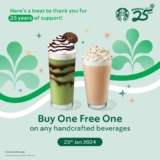 Starbucks Buy One, Get One Free Offer on All Handcrafted Beverages on 25 Jan 2025