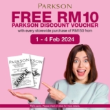 Parkson Free RM30 Vouchers on 1 – 4 Feb 2024