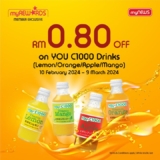 YOU C1000 drinks (Lemon/Orange/Apple/Mango) Extra RM0.80 Off at myNEWS