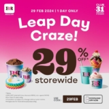Baskin Robbins: 2024 Leap Day Craze – Enjoy 29% OFF STOREWIDE with Promo Code 29FEB! Save big this Leap Day on all your favorite treats