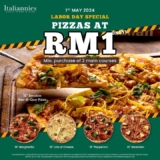 Italiannies Labor Day Promotional Event: Enjoy RM1 10″ Pizza with Two Main Courses Purchase – May 2024
