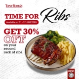 Tony Roma’s Malaysia: Enjoy 30% OFF on Your Second Rack of Ribs – June 2024 Promo