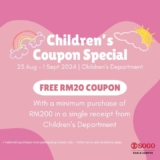 SOGO KL: Free RM20 Coupon for Kids’ Clothing Sale from Aug 23 to Sep 1