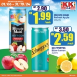 Buy 1 Get 1 Free Minute Maid and Schweppes Drinks at KK Super Mart Till October 2024