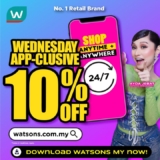 Wednesday Wonderland: 10% OFF entire purchase at Watsons Malaysia!