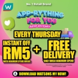 Watsons Malaysia: Save Big with Free Delivery & RM5 Off this Thursday!