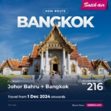 Bangkok Beckons: Batik Air’s Unbeatable Johor Bahru to Bangkok Flights from RM216!