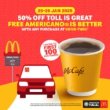 McDonald’s Free Hot Americano with 50% Off Toll: Drive-Thru Deal at R&R Seremban and Tapah