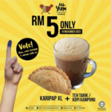 AhhYum GE15 purchase RM5 for 1x KARIPAP XL + Teh Tarik + Kopi Kampong