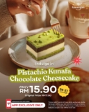 Satisfy Your Sweet Tooth: Indulge in Pistachio Kunafa Chocolate Cheesecake for RM15.90 at Kenangan Coffee!