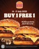 Catch the Deliciousness: Buy 1 Get 1 Free Mushroom Swiss Beef Burger at Burger King!