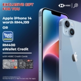 Get an Apple iPhone 14 128GB or RM400 TnG eWallet Credit with HSBC Credit Cards 