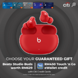 Free Touch ‘n Go eWallet Credit worth RM450 OR Beats Studio Buds with Apply Citibank Card
