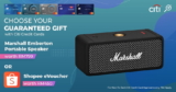 Free Shopee eVoucher worth RM450 / Marshall Emberton Portable Speaker worth RM799 with Citi Credit Card