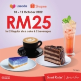 Secret Recipe 2 Regular slice cakes and 2 beverages for ONLY RM25