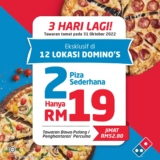 Domino’s Pizza 2 Regular Pizzas  For Only RM19 at Selected Outlets