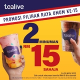 Tealive 2 Cup of Beverage for only RM15 in Celebrating GE15 Promotion 2022